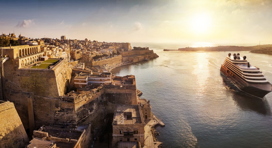Luxury cruise line Ritz Carlton's newest ship, Ilma, in Valletta, Malta.