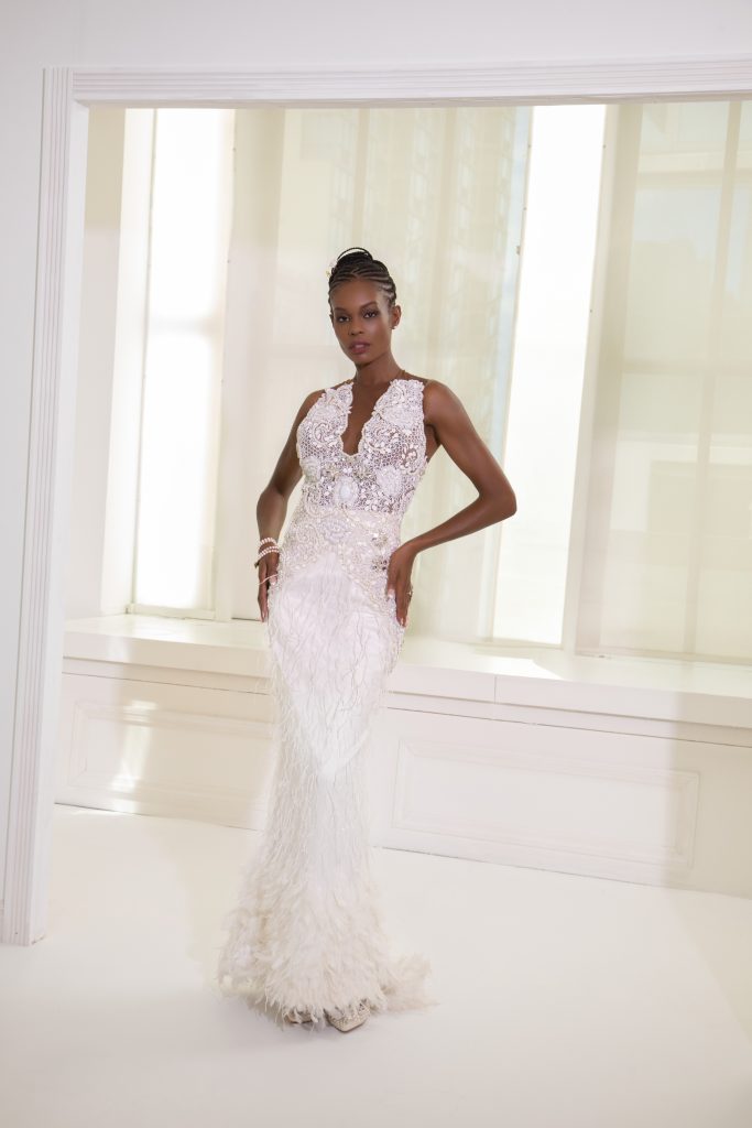 Barcelona’s cathedrals—the contrast between their rigid architecture and the color and light dancing through stained glass—was the inspiration behind Ugochi Iwuaba's 2027 bridal line, The Cathedral Collection.